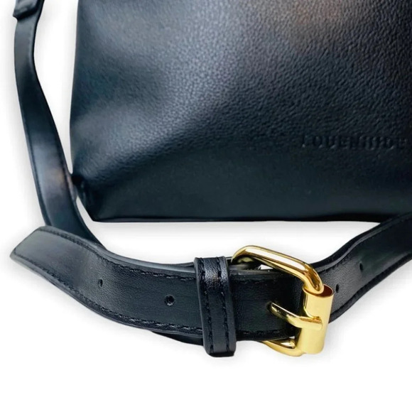 Louinhide Black Faux  Leather Handbag / Crossbody with Pinstripe Lining - Picture 4 of 11